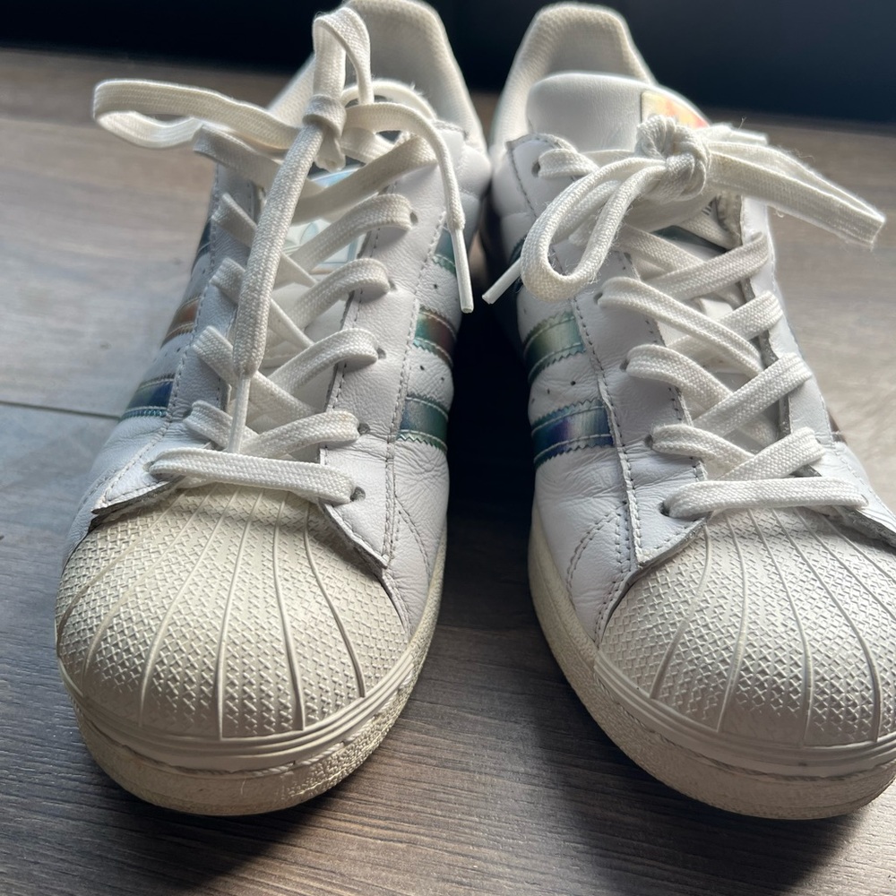 Adidas Superstar White Sneakers with Multicolor Stripes